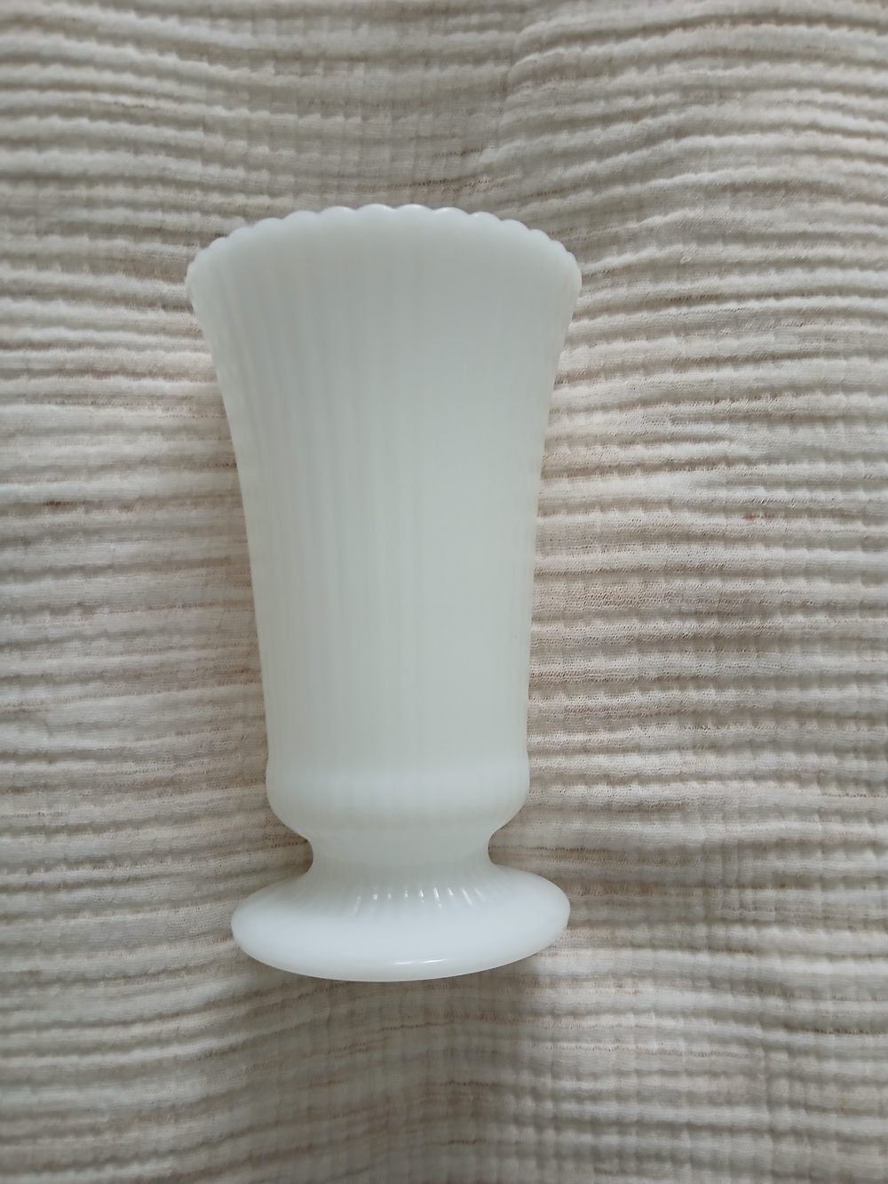 White Ribbed Milk Glass Pedestal Vase - Home Accents